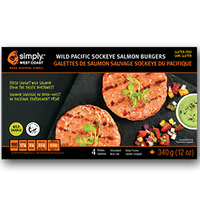 Wild Pacific Sockeye Salmon Burgers (12 x 340g per box) - Simply West Coast